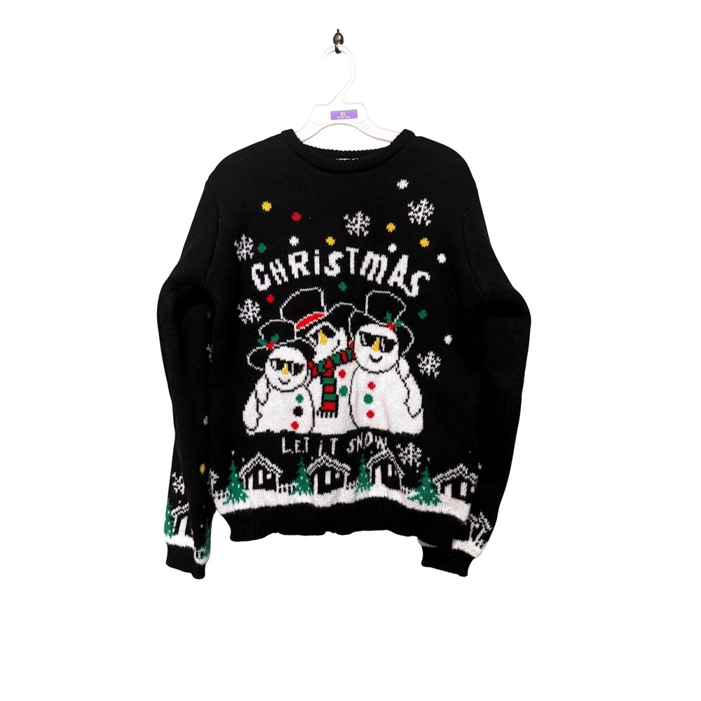 MyFav Kids Black Let It Snow Snowmen Ugly Christmas Sweater Size 12Y Holiday